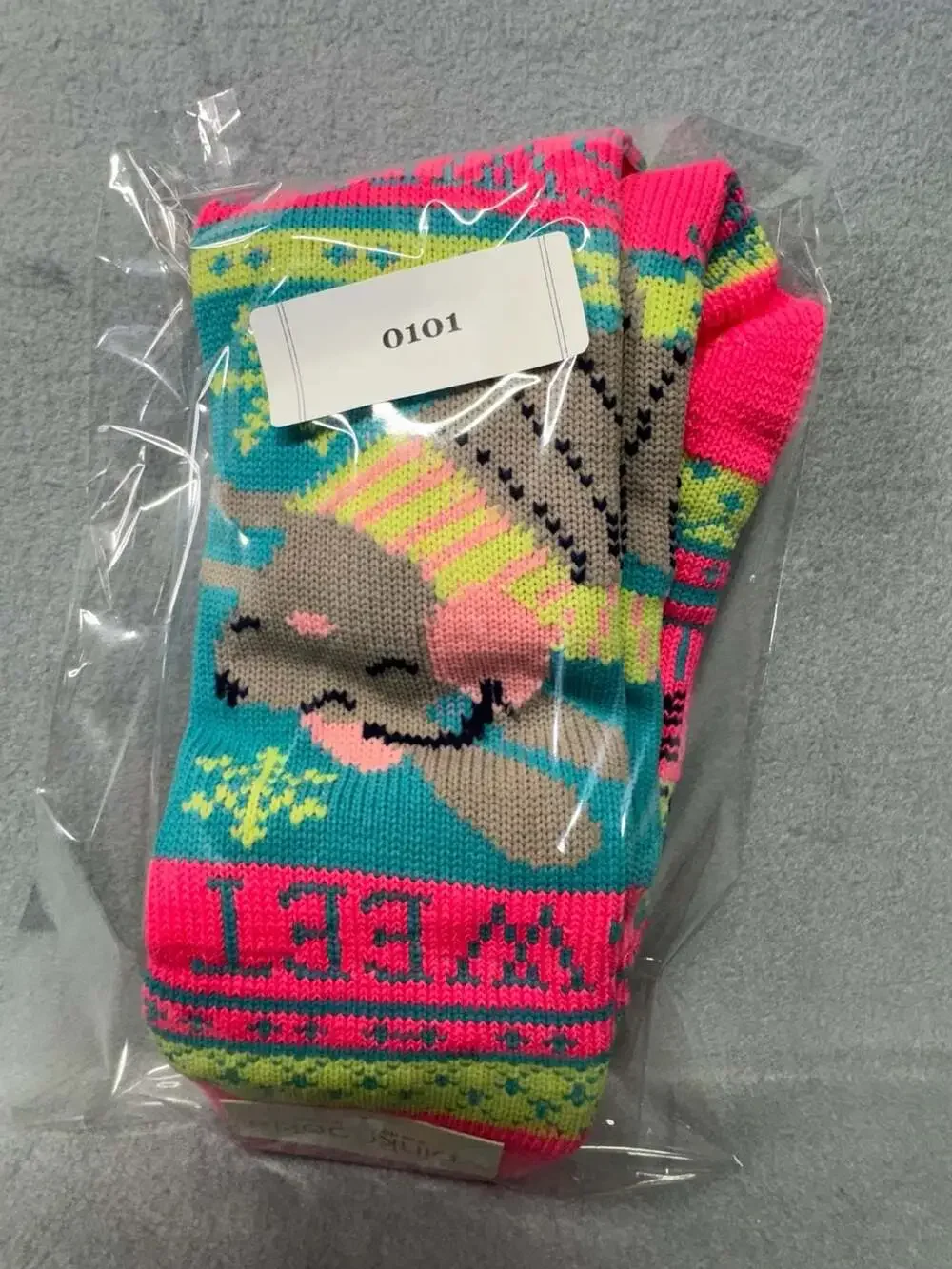 Pink Cookie Knit Bunny Sweet Print Crew Socks